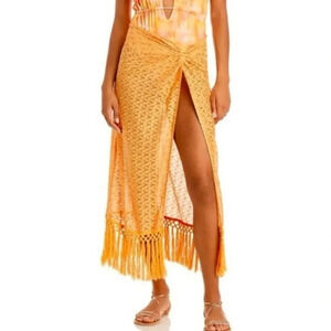 Ramy Brook Gaia Metallic Faux Wrap Boho Maxi Skirt Coverup Size L NWT